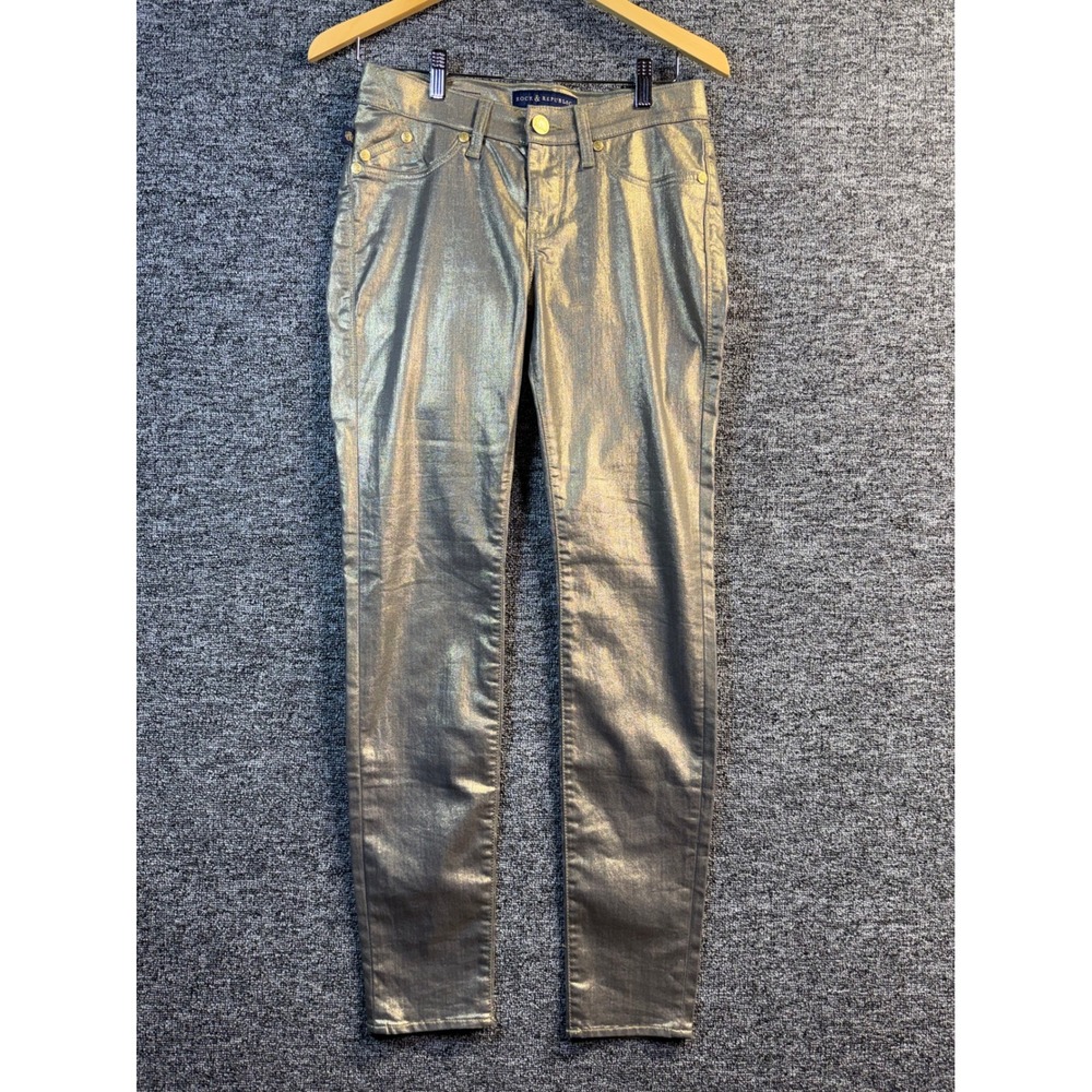 Rock & Republic Kashmere Metallic Gold Skinny Jeans Low Rise R010211 Size 8M